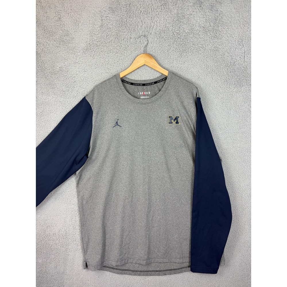Michigan Wolverines Jordan Shirt Mens 2XL Tall Gray NCAA Basketball Long Sleeve